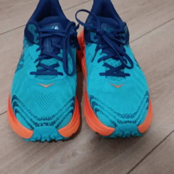 Hoka Us 12 Wide Mens Vibrant Blue and Orange Sneakers - Picture 2 of 9